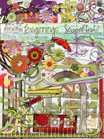 Scrap Artist: Fresh Beginnings by Anna de Jong, Amber Clegg, Christine Honsinger, eclectic designs by Gabi and HGD by Laurie Ann Scrap Artist: Fresh Beginnings by Anna de Jong, Amber Clegg, Christine Honsinger, eclectic designs by Gabi and HGD by Laurie Ann