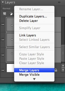 Step 2. Select all of those shapes and right click in the layers panel. Select "Merge Layers". step2b