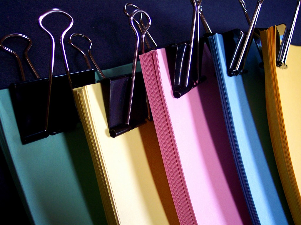 binder clips and colored paper