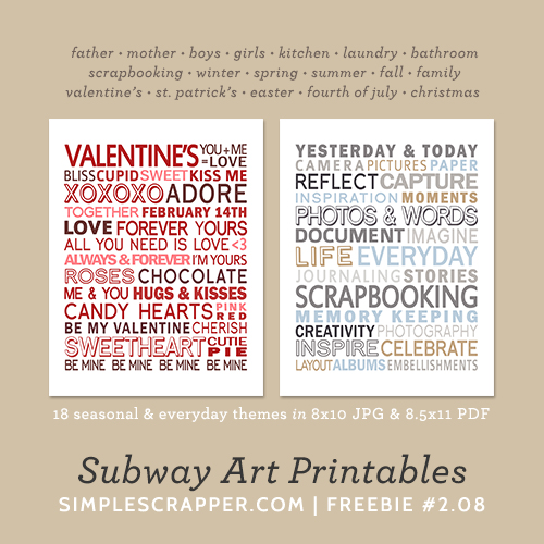 Subway Art Printables | Simple Scrapper Freebie #2.08