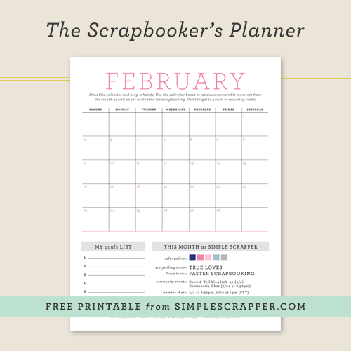 February Scrapbooker's Planner: Free Printable at Simple Scrapper
