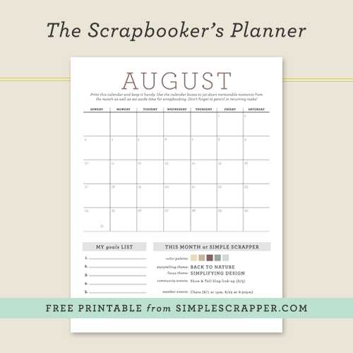 August Scrapbooker's Planner: Free Printable from Simple Scrapper